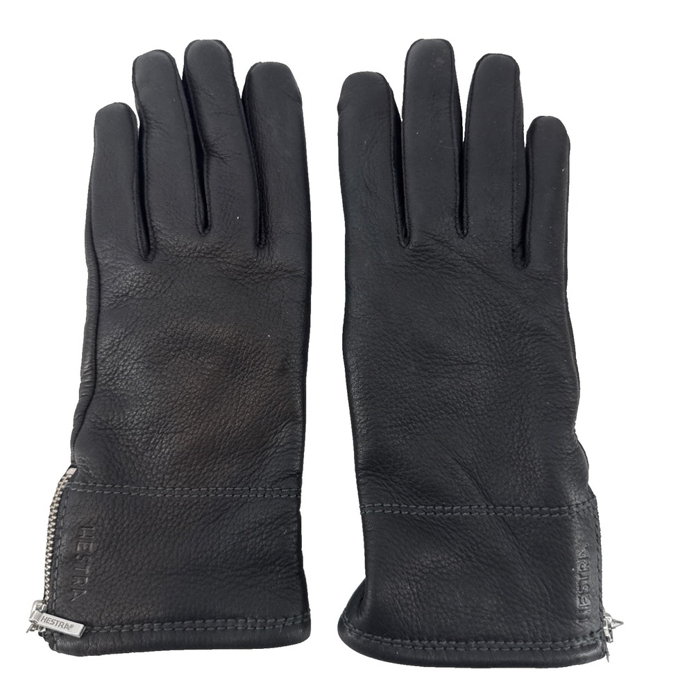 Hestra Deerskin Gloves Women 6 Black Swiss Wool Lined Leather Winter